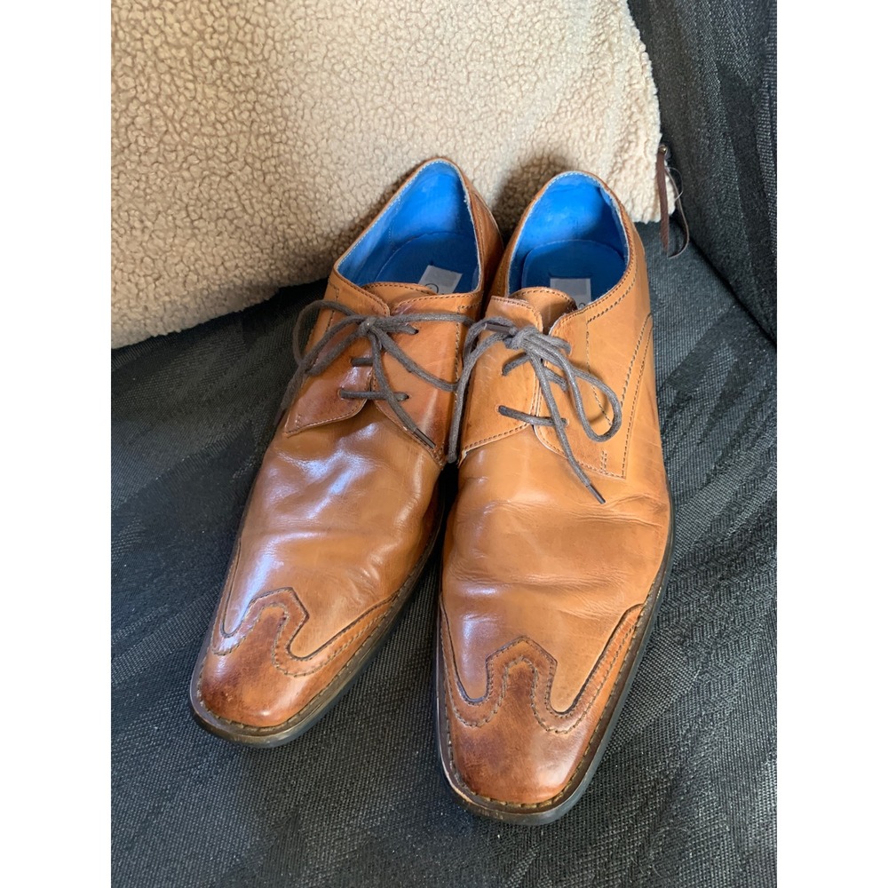 Tan Leather Wingtip Derby Dress Shoes Blue Lining B807-1 Mens 8.5M
